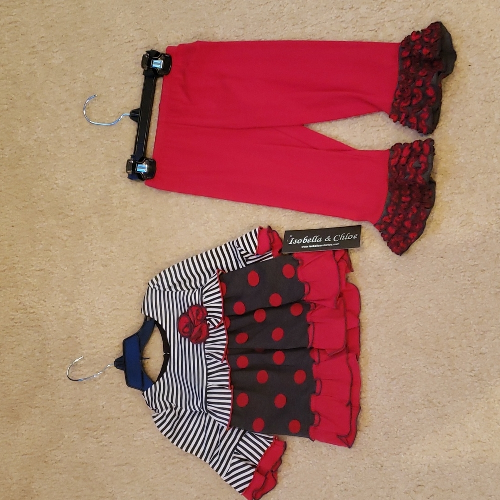 Isobella & Chloe 2 piece pants set red and black